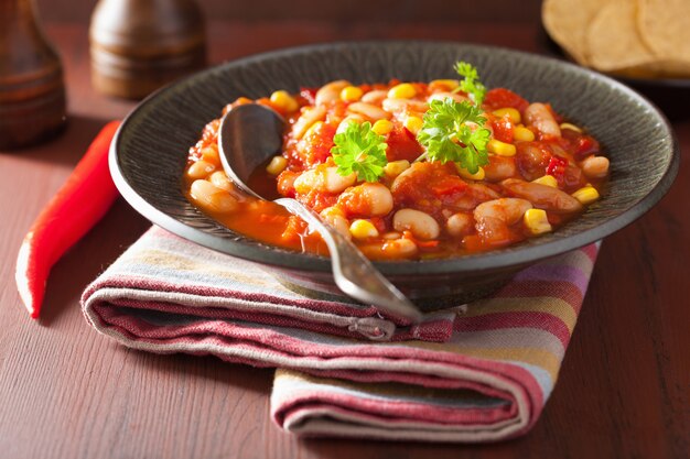 Mexican veggie chilli in plate