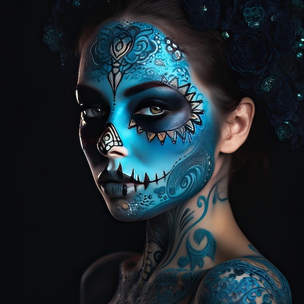 Mexican woman adorned for Day of the Dead Generative AI
