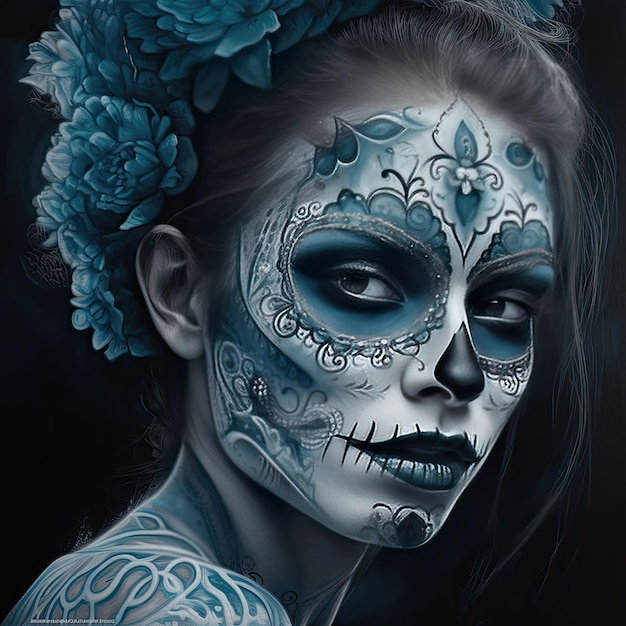 Mexican woman adorned for Day of the Dead Generative AI