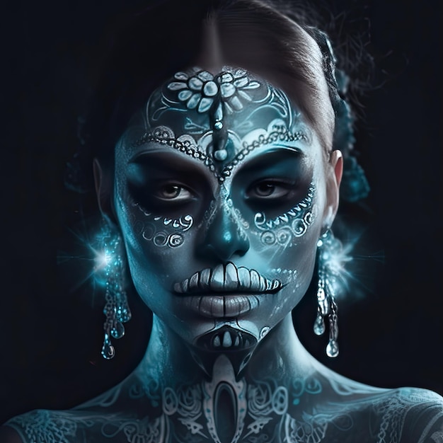 Mexican woman adorned for Day of the Dead Generative AI