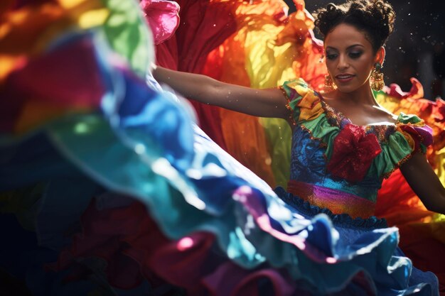 Mexican woman dancing during a traditional national party day dia de los muertos concept mexico