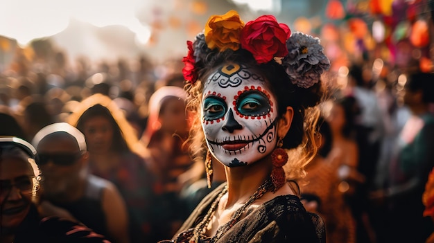 Mexican woman dressed for the Day of the Dead celebrationx9