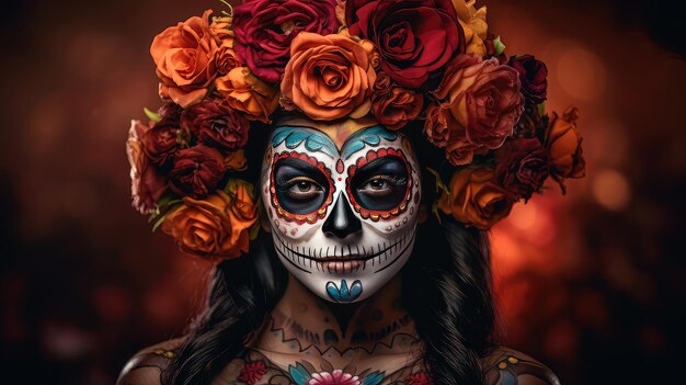 死者の日のお祝いのために服を着たメキシコ人女性x9