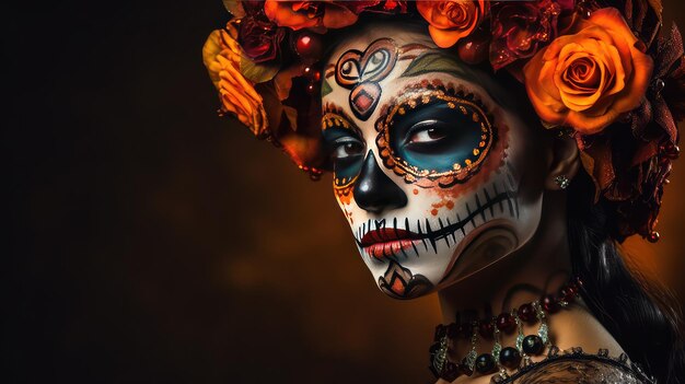 Mexican woman dressed for the Day of the Dead celebrationx9