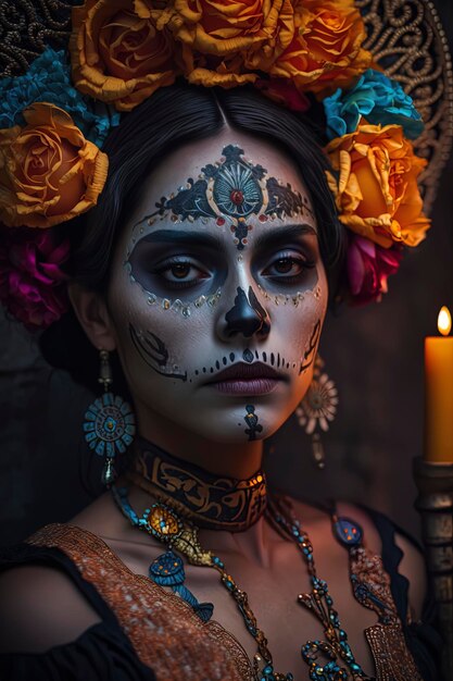 Мексиканская женщина воплощает Катрину для Day of the Dead Генеративный ИИ