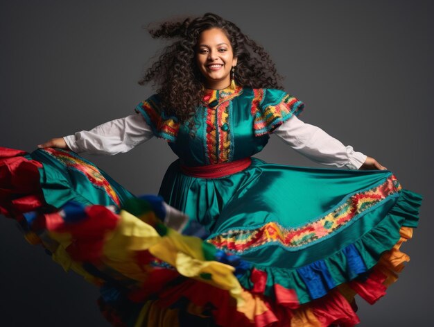 Photo mexican woman in playful pose on solid background