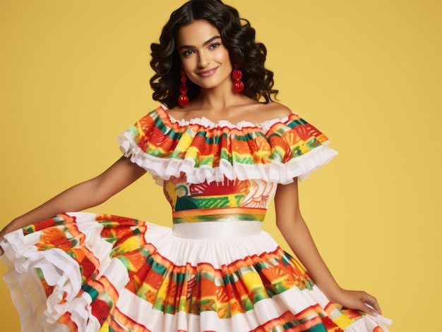 Photo mexican woman in playful pose on solid background