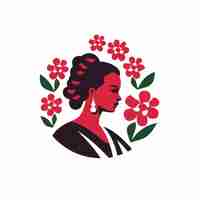 Photo mexican woman portrait logo with cherry blossom style