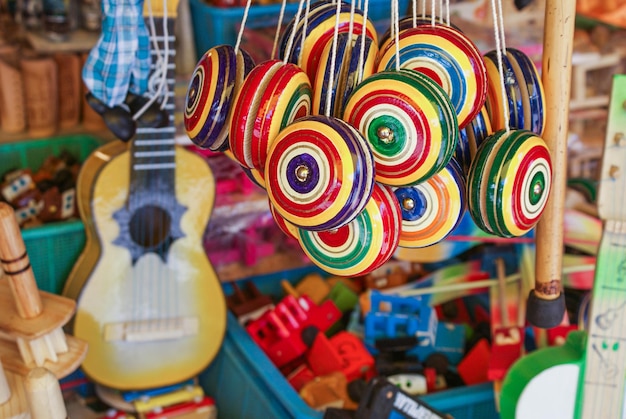 Mexican wooden traditional toys market