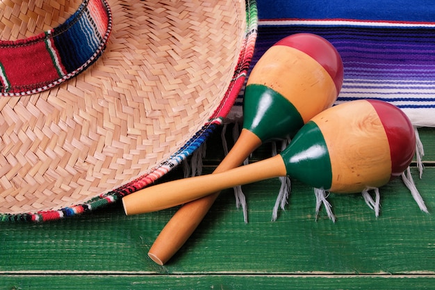 Mexico cinco de mayo festival mexican sombrero maracas closeup