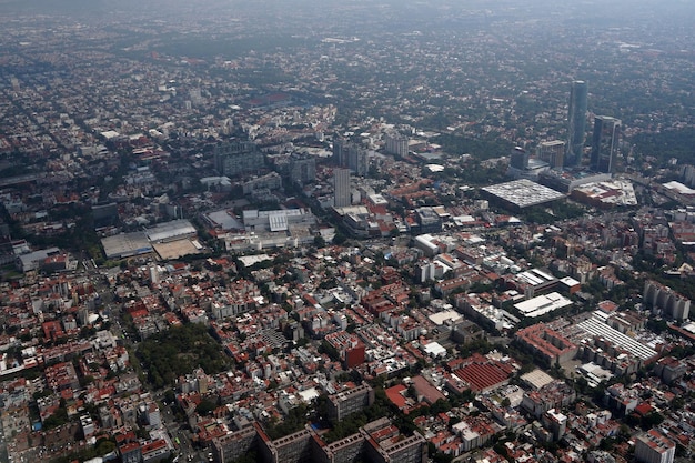 Mexico city aerial panorama landcape from airplane