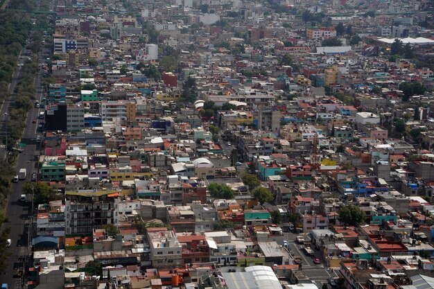 Mexico city aerial panorama landcape from airplane