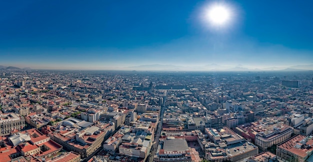 Mexico city aerial view panorama on sunny day