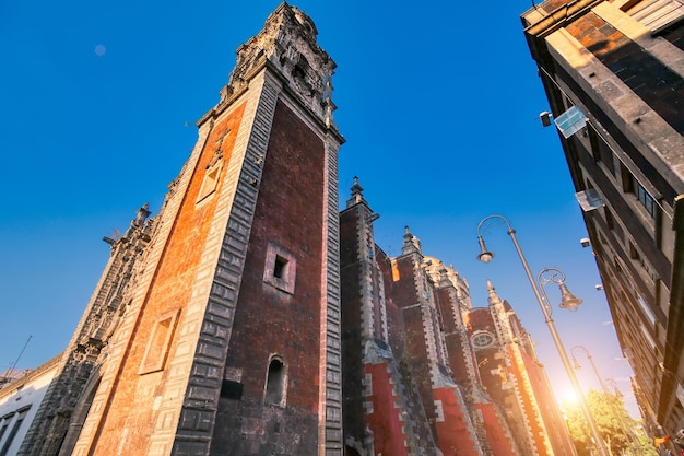 Mexico city streets in historic center near zocalo square