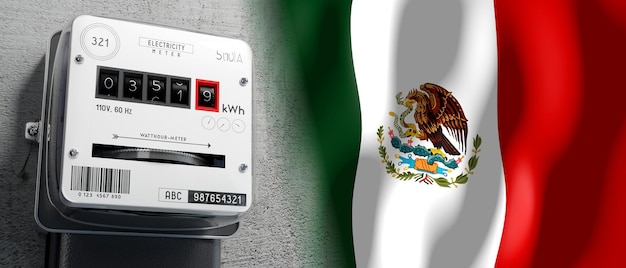 Mexico country flag and energy meter 3D illustration