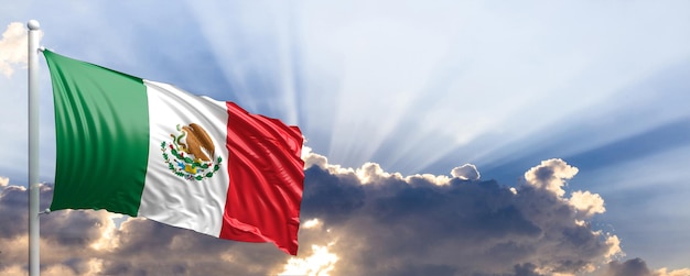 Mexico flag on blue sky 3d illustration