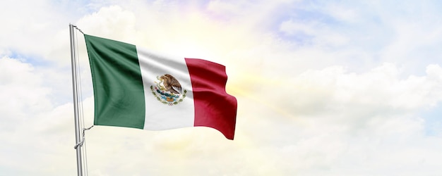 Mexico flag waving on sky background 3D Rendering