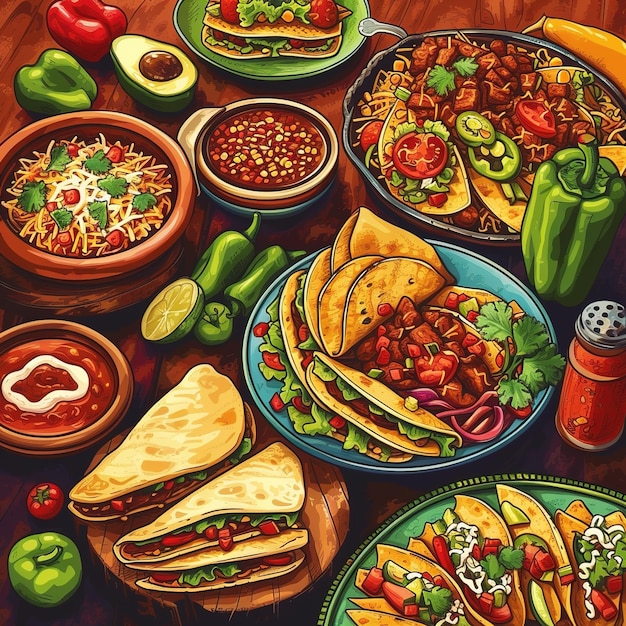 Mexico food in cartoon