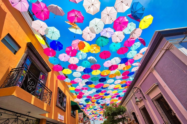 Mexico Guadalajara Tlaquepaque scenic colorful streets during a peak tourist season