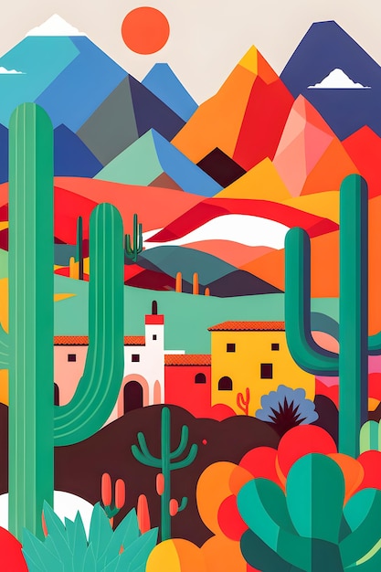 Mexico landscape flat design illustration mexican summer