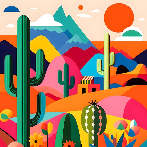 Mexico landscape flat design illustration mexican summer