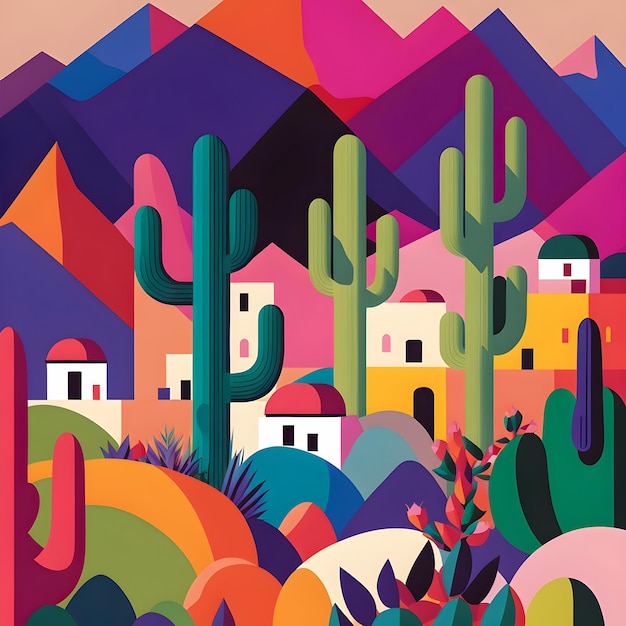 Mexico landscape flat design illustration mexican summer