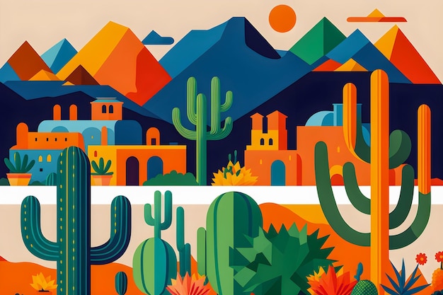 Mexico landschap platte ontwerp illustratie Mexicaanse zomer