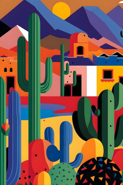 Mexico landschap platte ontwerp illustratie Mexicaanse zomer