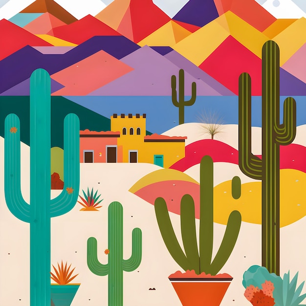 Mexico landschap platte ontwerp illustratie Mexicaanse zomer