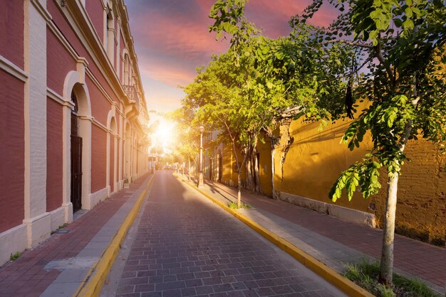 Mexico mazatlan colorful city streets in historic city center\
near el malecon promenade and ocean