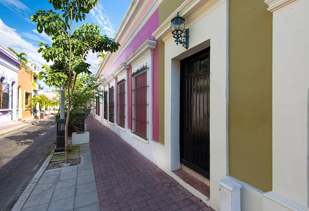 Mexico Mazatlan Colorful old city streets in historic city center