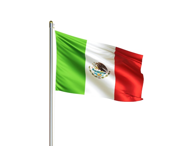 Mexico nationale vlag zwaaien in geïsoleerde witte achtergrond Mexico vlag 3D illustratie