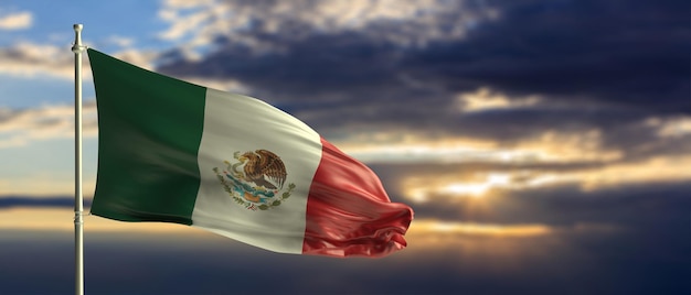 Mexico nationale vlag zwaaien op blauwe hemel achtergrond 3d illustratie