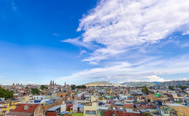 Mexico panoramic Morelia skyline with colorful streets and colonial houses in historic center