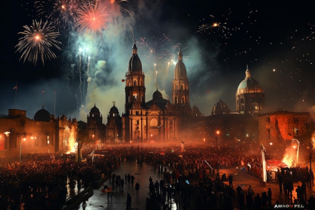 Mexico Peoples celebrate Independence day at night
