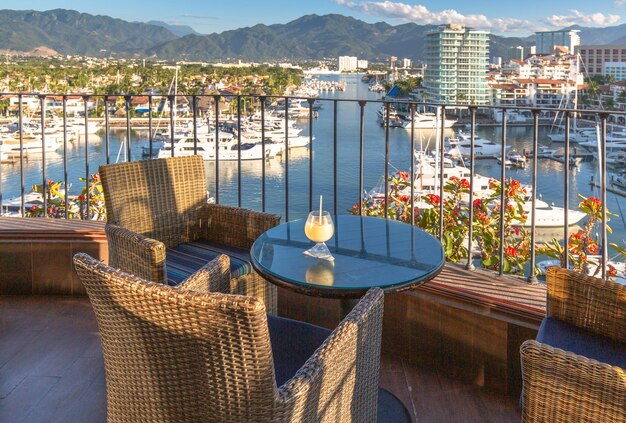 Mexico puerto vallarta el faro lighthouse with panoramic view\
of marina from the restaurant on top