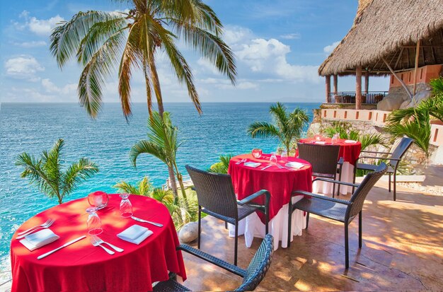Mexico puerto vallarta romantic upscale restaurant with ocean\
landscapes at bay of banderas