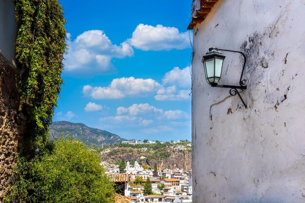 Mexico scenic colorful taxco cobblestone streets and colonial architecture in historic city center