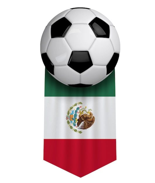 Mexico soccer ball flag cloth hanging banner 3D Rendering