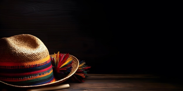 メキシコのソンブレロとその他の本格的なシンコ デ マヨのもの木製の背景