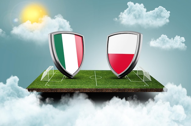 Mexico vs Poland Versus screen banner Soccer concept football field stadium 3d illustration