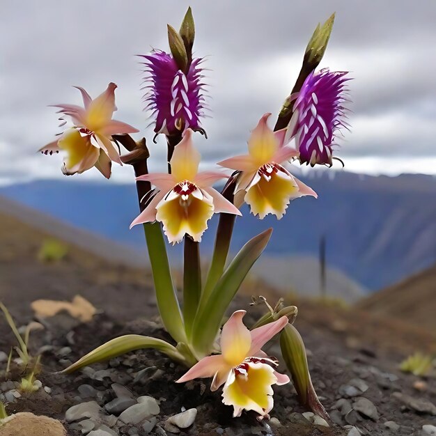 Photo mezcla la flor cattelya trianae con cndor de los andes ai