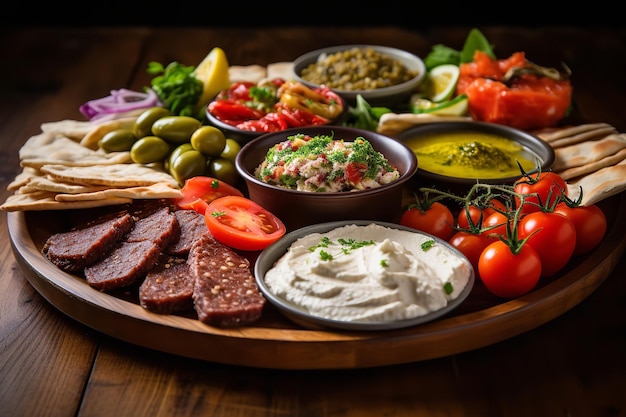 Meze Platter Featuring a Variety of Turkish Appetizers