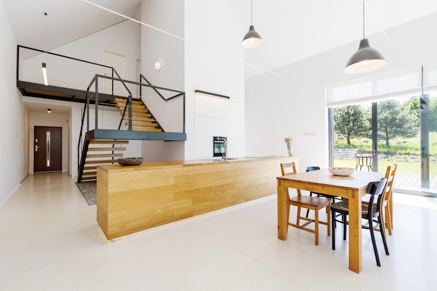 Mezzanine floor in minimalist apartment