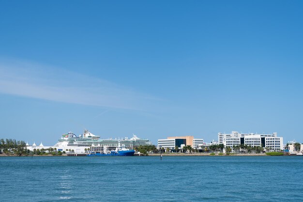 Miami Beach Florida USA April 15 2021 port miami with liberty of the seas cruise ship