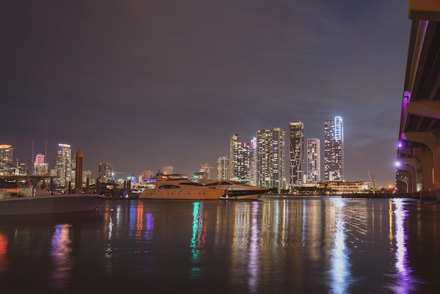 Miami city skyline. USA downtown skyscrappers landscape.