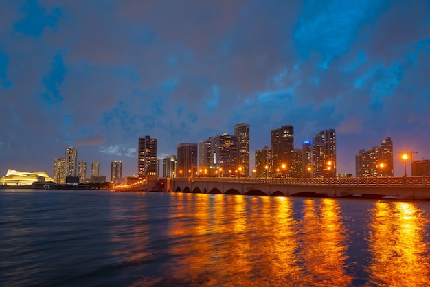 Miami city skyline view from Biscayne Bay.