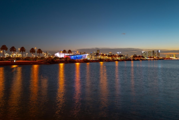 Miami city skyline view from Biscayne Bay.