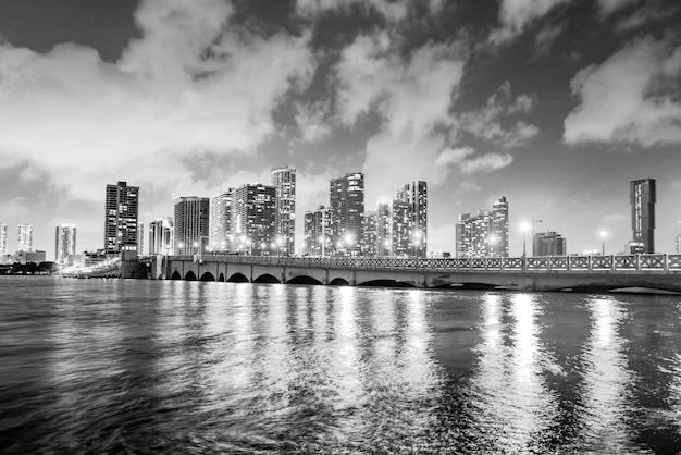 Miami city skyline view from biscayne bay