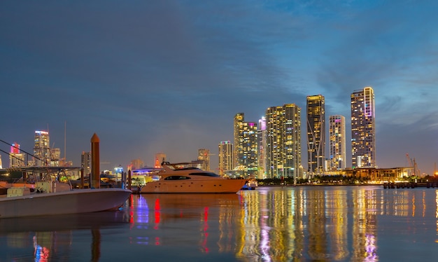 Miami city skyline view from biscayne bay